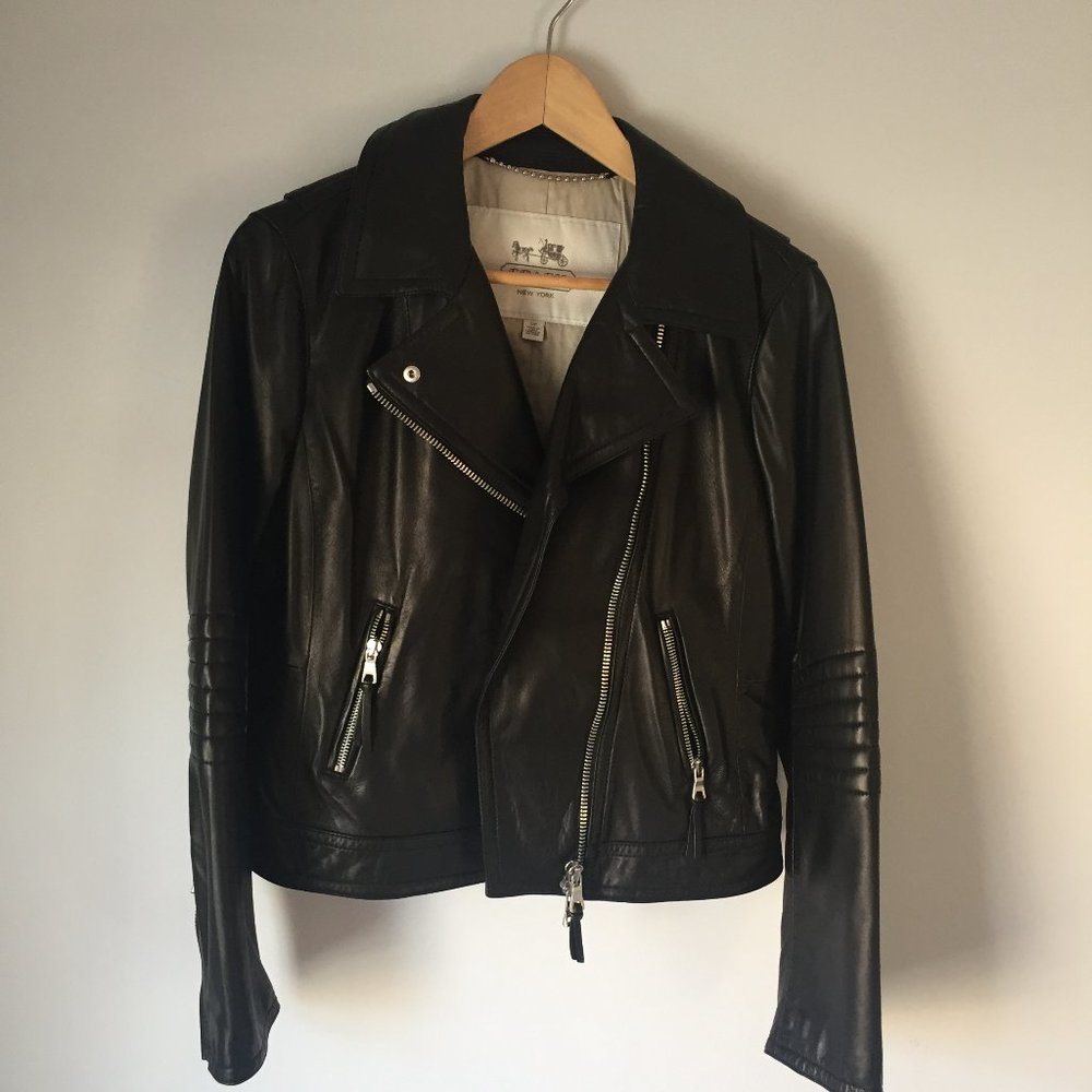 Coach Leather Moto Jacket - Black - S/P